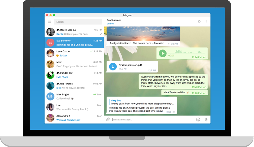 Telegram Fenster geöffnet auf einem Windows-Notebook